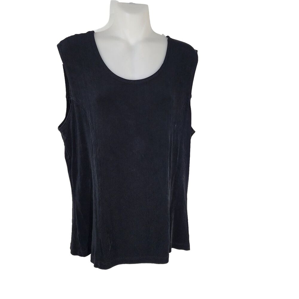 Coldwater Creek Women Tank Top Large Black Acetate Sleeveless Slinky Travel Knit